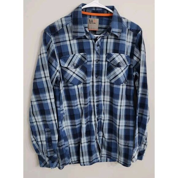 5.11 Tactical Other - 5.11 Tactical Shirt Men's Small‎ Black Blue Plaid Snap Button Cotton Blend